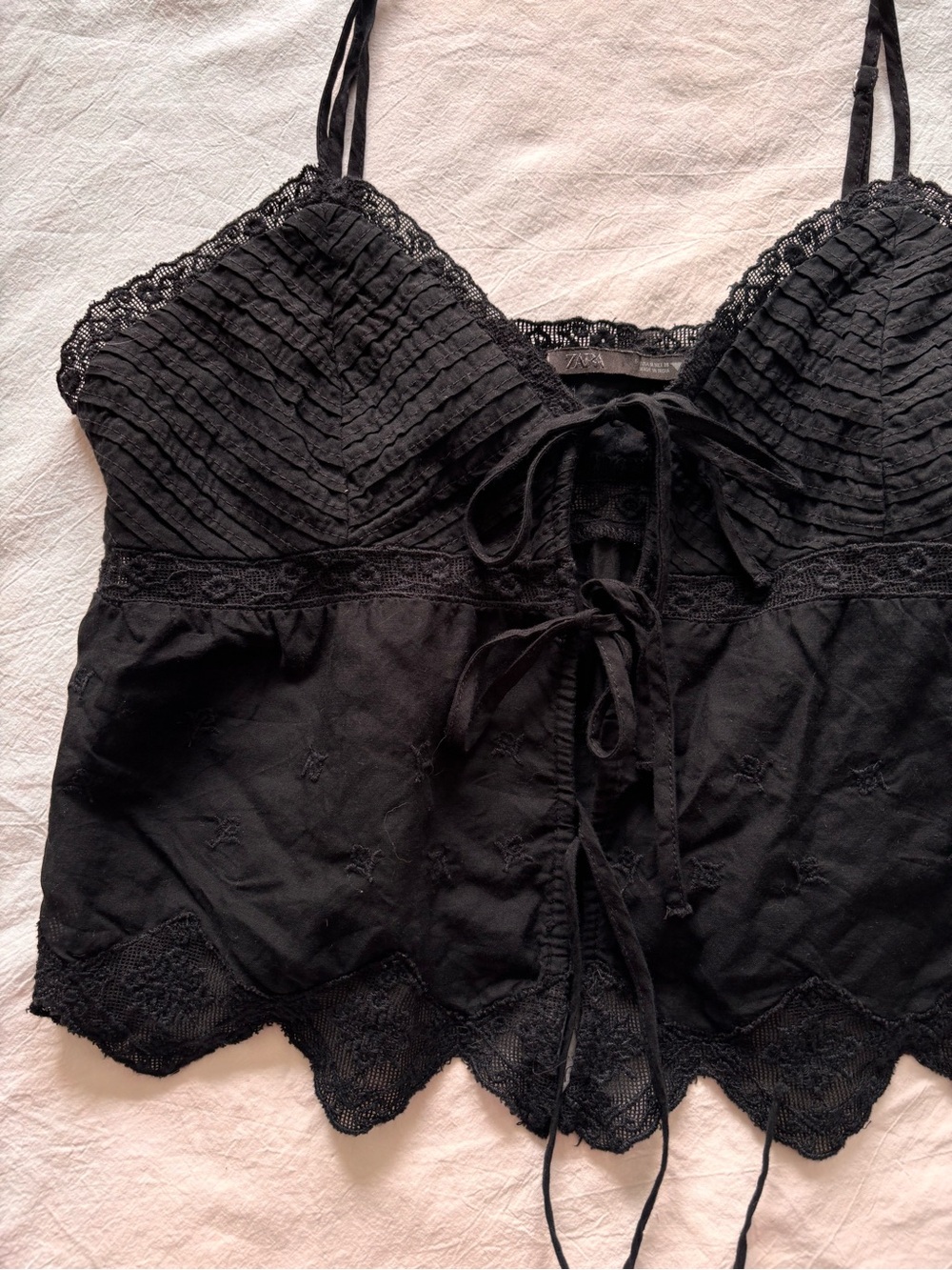 Zara Black Lace Trim tie top